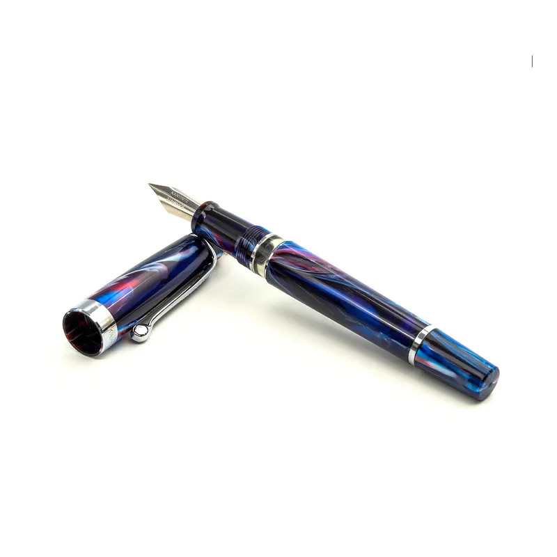 Kanwrite Heritage Marble Blue Black Fountain Pen With Gold Trims - Fine