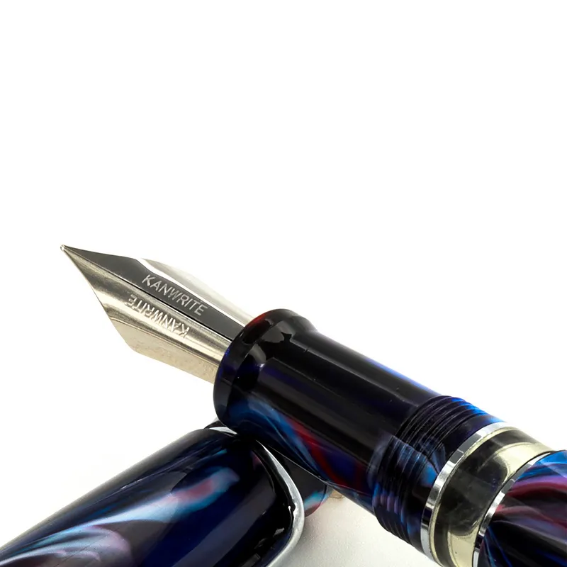 Kanwrite Heritage Marble Blue Black Fountain Pen With Gold Trims - Fine