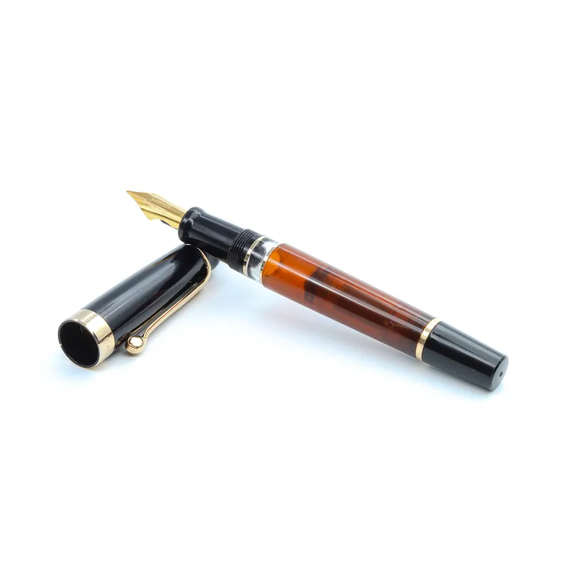Kanwrite Heritage Dual Tone Amber Black Fountain Pen With Gold Trims - Fine