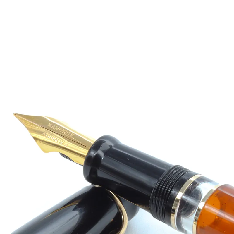 Kanwrite Heritage Dual Tone Amber Black Fountain Pen With Gold Trims - Fine