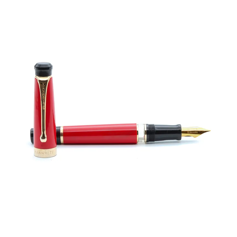 Kanwrite Heritage Dual Tone Red Black Fountain Pen With Gold Trims - Medium