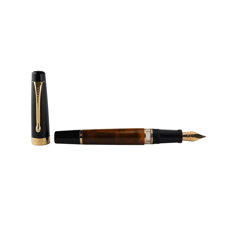 Kanwrite Heritage Dual Tone Amber Black Fountain Pen With Gold Trims - Broad