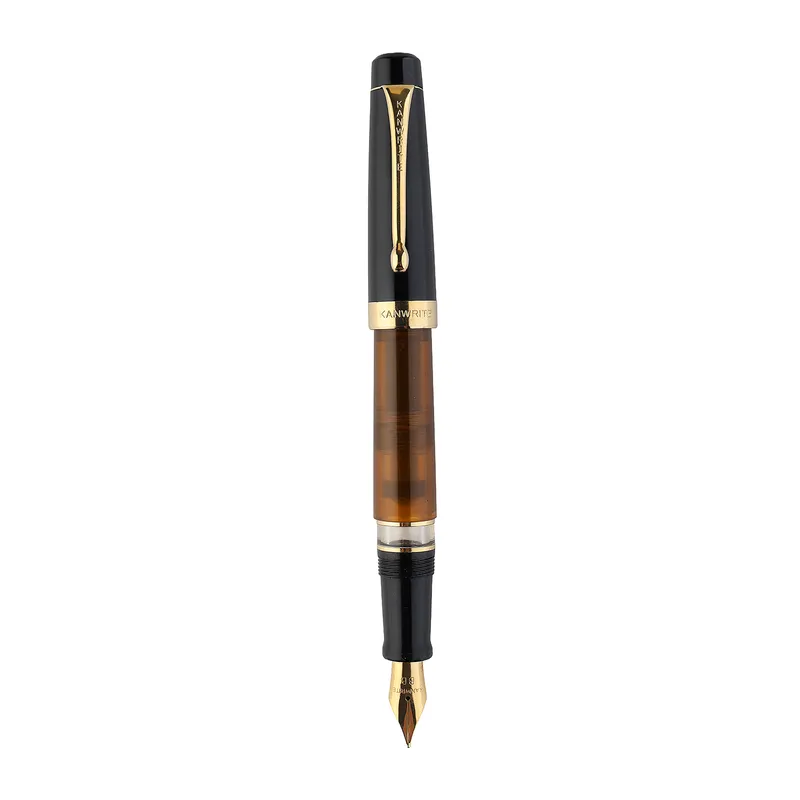 Kanwrite Heritage Dual Tone Amber Black Fountain Pen With Gold Trims - Broad