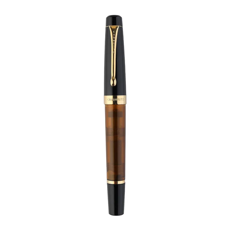 Kanwrite Heritage Dual Tone Amber Black Fountain Pen With Gold Trims - Broad