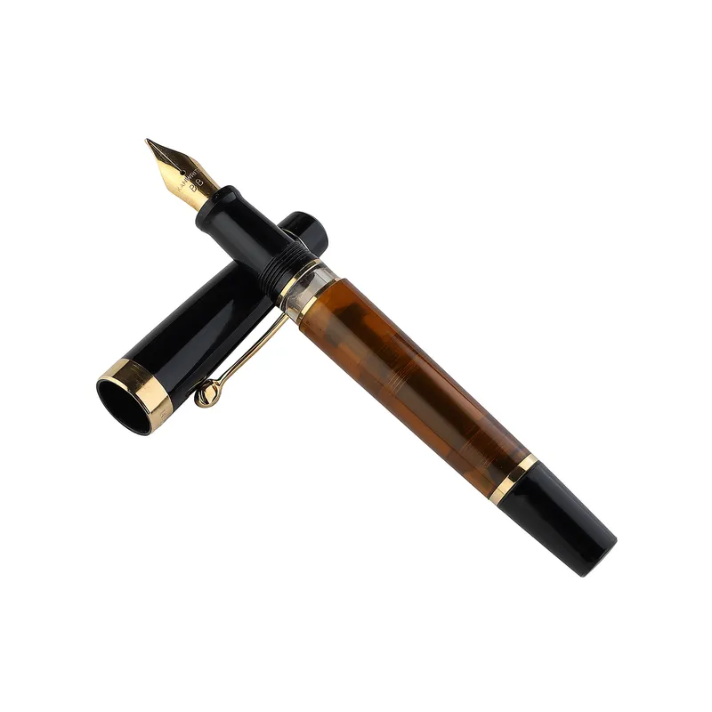 Kanwrite Heritage Dual Tone Amber Black Fountain Pen With Gold Trims - Broad