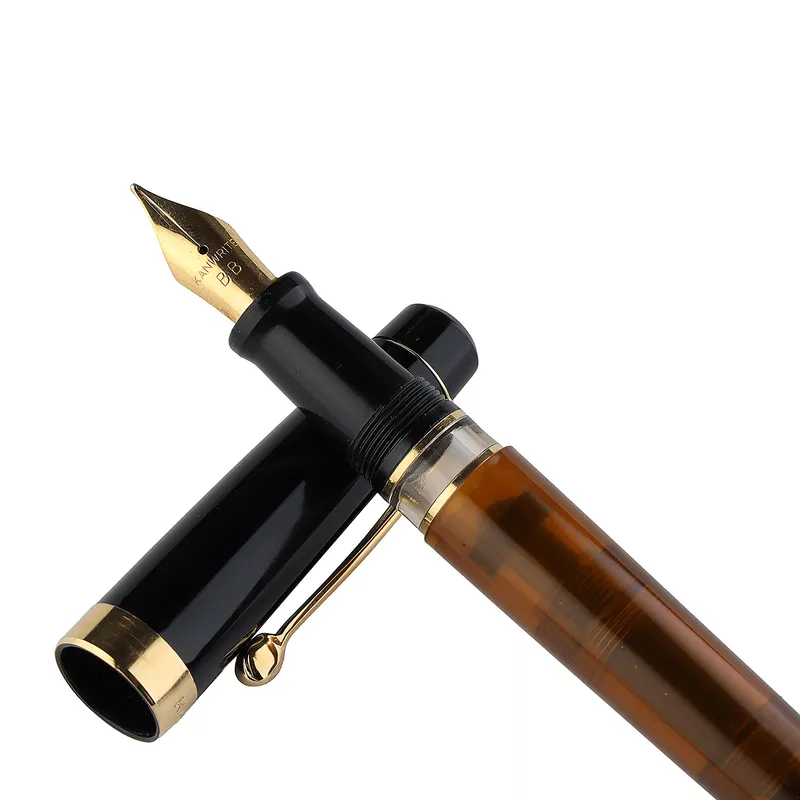 Kanwrite Heritage Dual Tone Amber Black Fountain Pen With Gold Trims - Broad