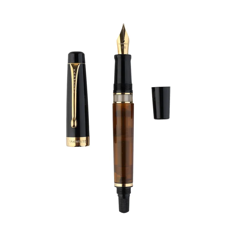 Kanwrite Heritage Dual Tone Amber Black Fountain Pen With Gold Trims - Broad
