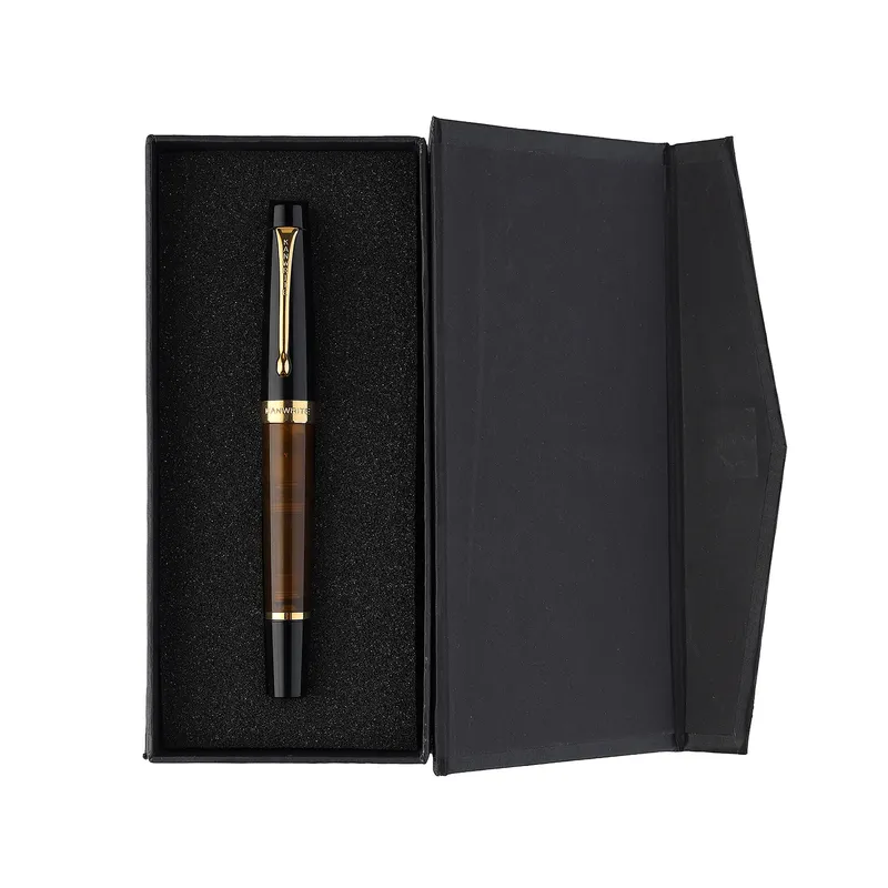 Kanwrite Heritage Dual Tone Amber Black Fountain Pen With Gold Trims - Broad