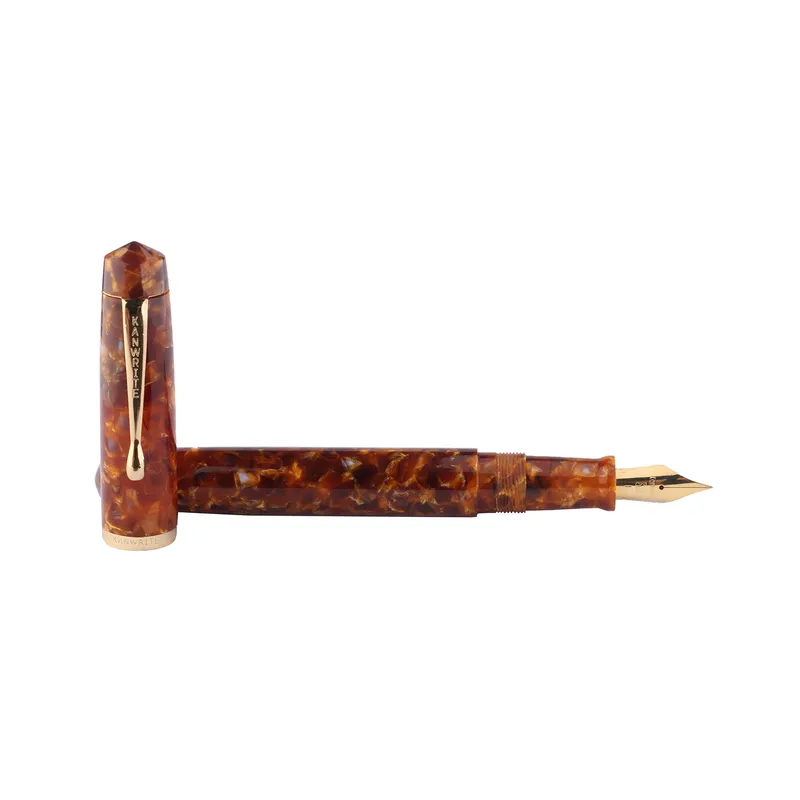 Kanwrite Legacy Acrylic Amber Crush Fountain Pen With Gold Trims - Fine