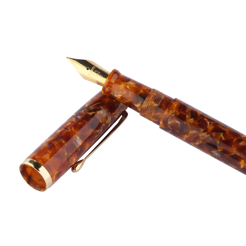 Kanwrite Legacy Acrylic Amber Crush Fountain Pen With Gold Trims - Fine