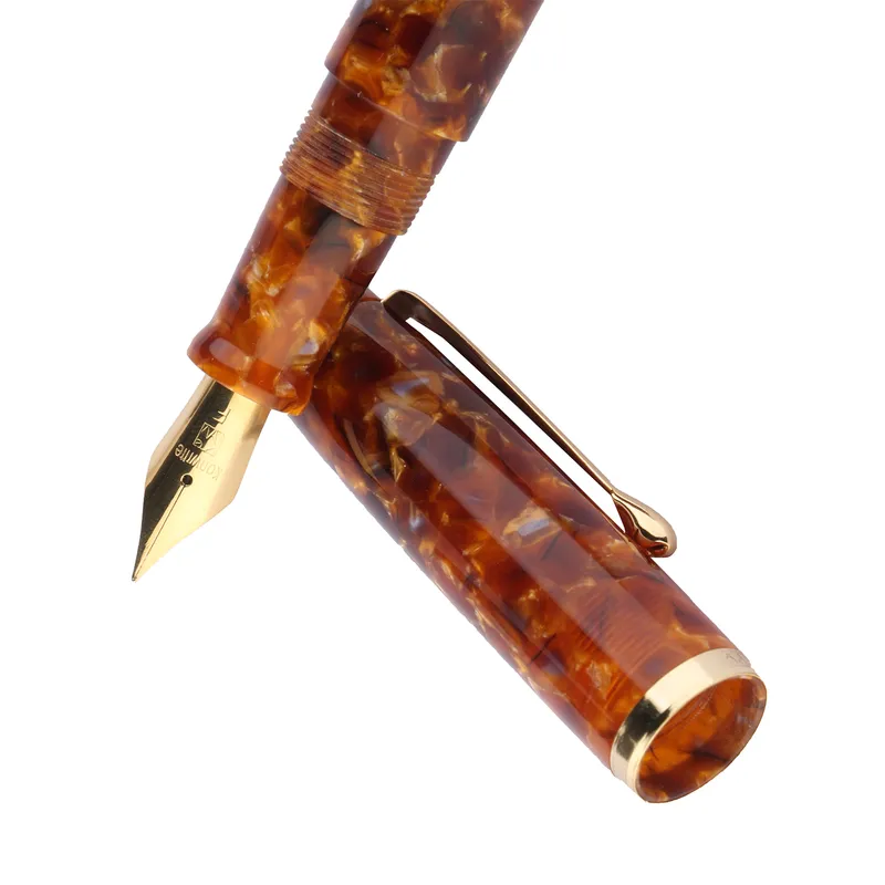 Kanwrite Legacy Acrylic Amber Crush Fountain Pen With Gold Trims - Fine