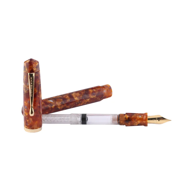Kanwrite Legacy Acrylic Amber Crush Fountain Pen With Gold Trims - Fine