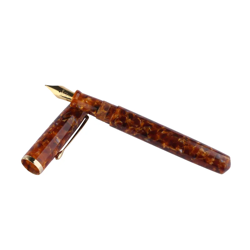 Kanwrite Legacy Acrylic Amber Crush Fountain Pen With Gold Trims - Fine