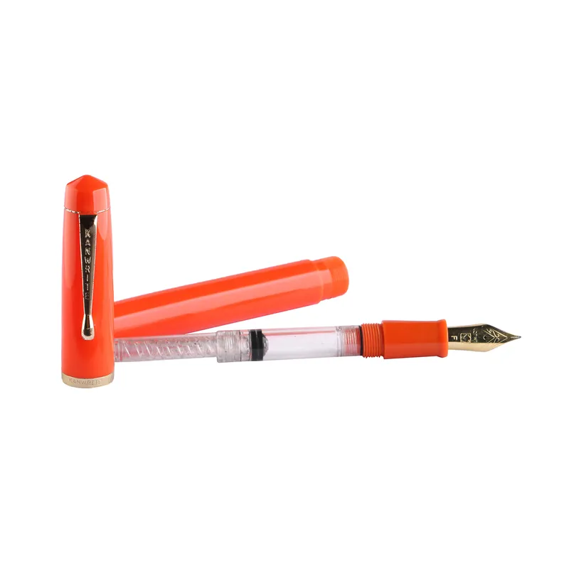 Kanwrite Legacy Solid Orange Fountain Pen With Black Trims - Fine