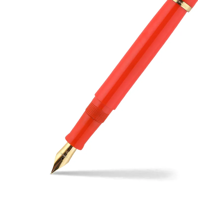 Kanwrite Legacy Solid Orange Fountain Pen With Gold Trims - Broad