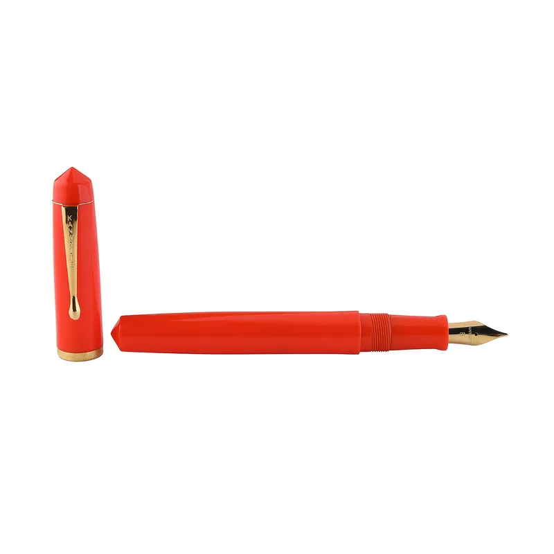 Kanwrite Legacy Solid Orange Fountain Pen With Gold Trims - Broad