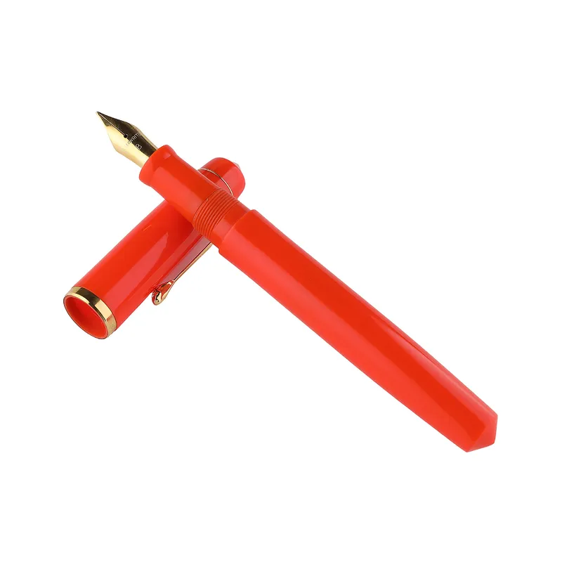 Kanwrite Legacy Solid Orange Fountain Pen With Gold Trims - Broad
