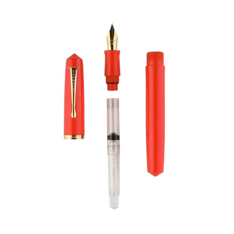 Kanwrite Legacy Solid Orange Fountain Pen With Gold Trims - Broad