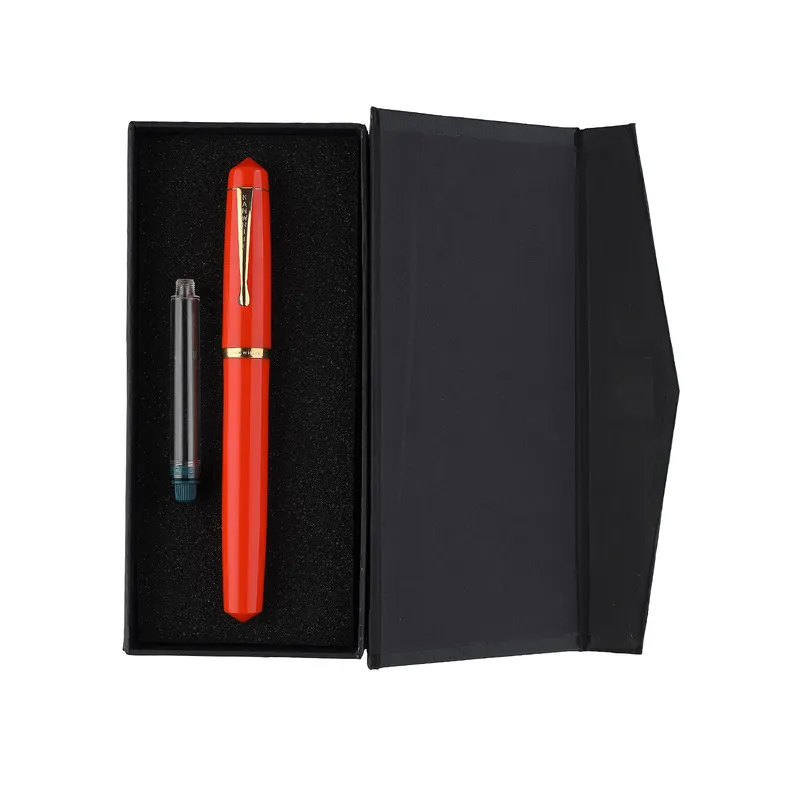 Kanwrite Legacy Solid Orange Fountain Pen With Gold Trims - Broad
