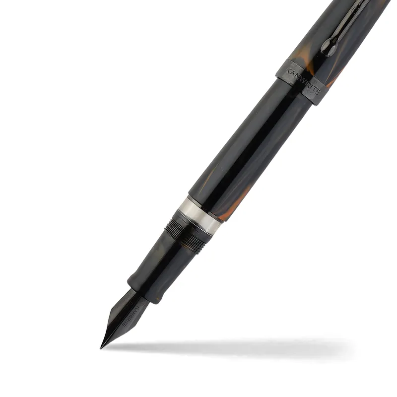 Kanwrite Heritage Ebony Black Orange Swirl Fountain Pen With Black Trims - Fine