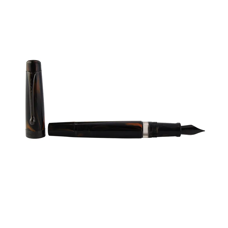 Kanwrite Heritage Ebony Black Orange Swirl Fountain Pen With Black Trims - Fine