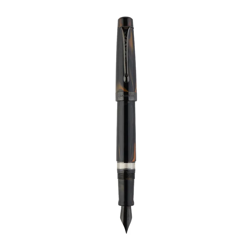 Kanwrite Heritage Ebony Black Orange Swirl Fountain Pen With Black Trims - Fine