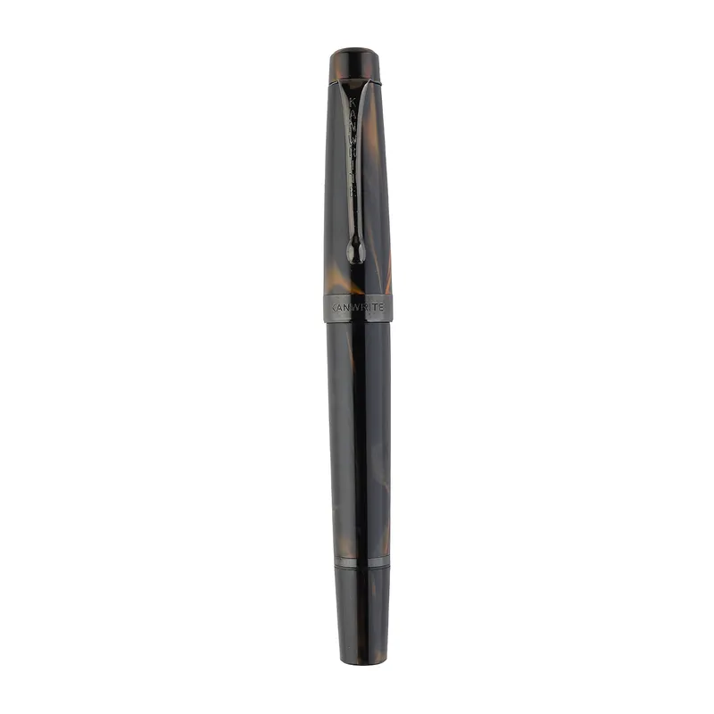 Kanwrite Heritage Ebony Black Orange Swirl Fountain Pen With Black Trims - Fine