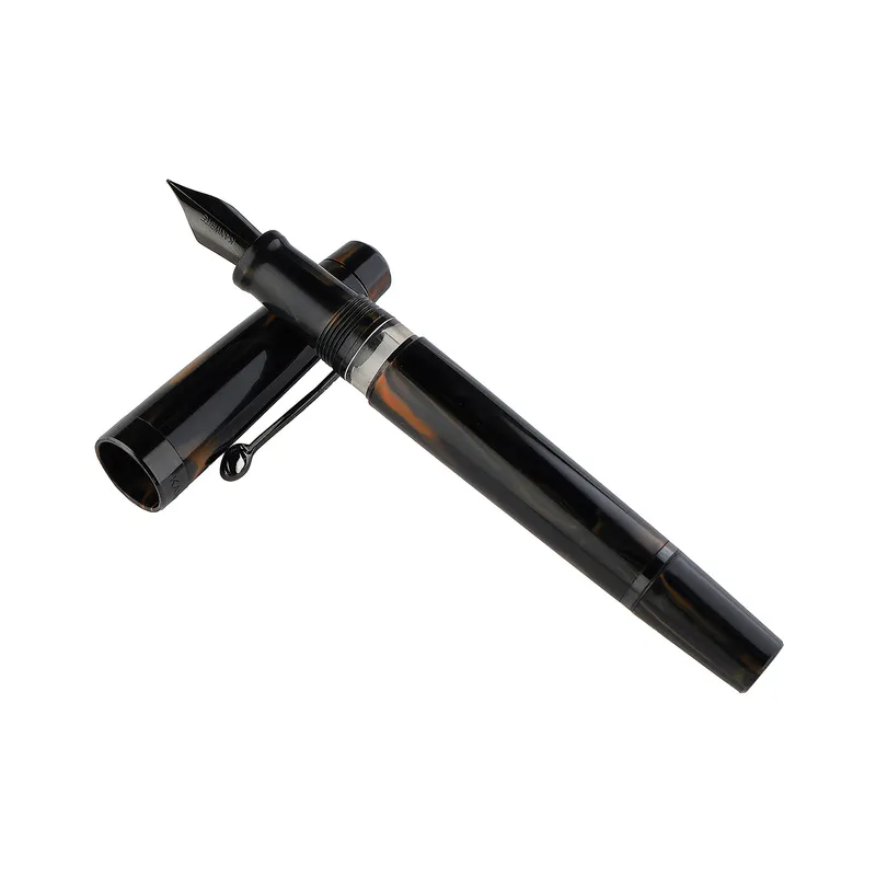 Kanwrite Heritage Ebony Black Orange Swirl Fountain Pen With Black Trims - Fine