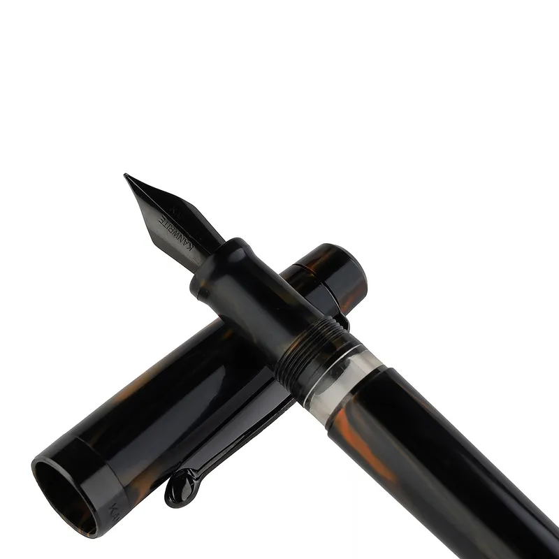 Kanwrite Heritage Ebony Black Orange Swirl Fountain Pen With Black Trims - Fine