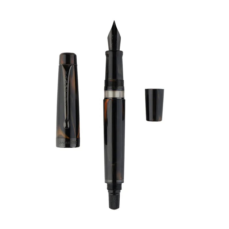 Kanwrite Heritage Ebony Black Orange Swirl Fountain Pen With Black Trims - Fine