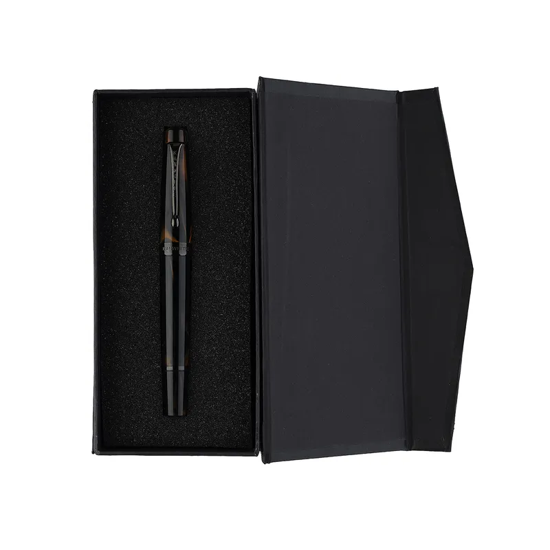 Kanwrite Heritage Ebony Black Orange Swirl Fountain Pen With Black Trims - Fine