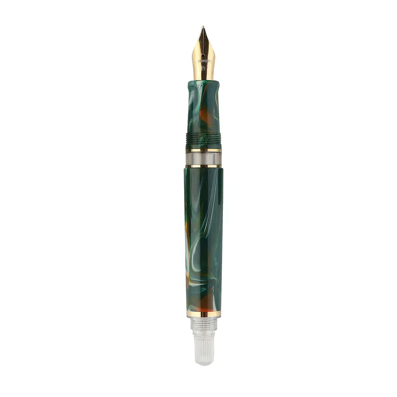 Kanwrite Heritage Marble Green Swirl Fountain Pen With Gold Trims - Broad