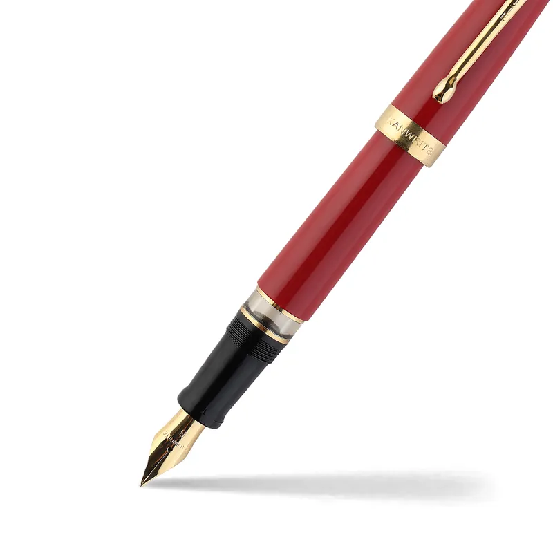 Kanwrite Heritage Dual Tone Red Black Fountain Pen With Gold Trims - Broad