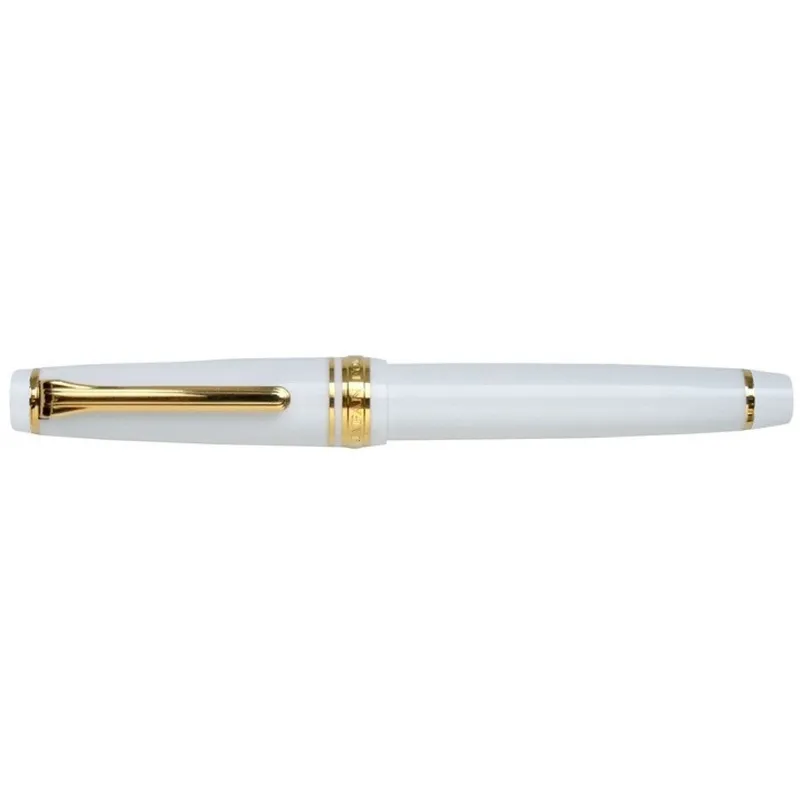 Sailor Professional Gear Slim Fountain Pen (14K Medium) White with Gold Trims