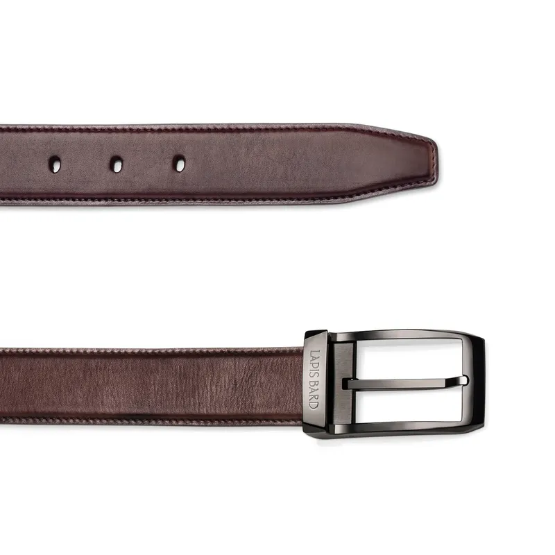 Lapis Bard Avant Garde Knightsbridge Belt IP Matt Black 35mm Buckle with Leather Strap - Cinnamon brown
