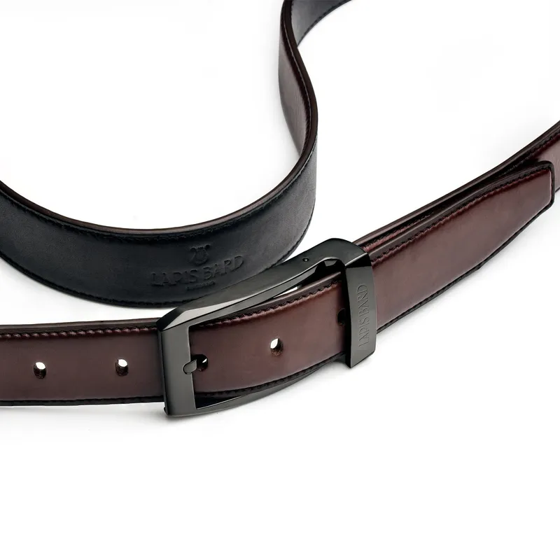 Lapis Bard Avant Garde Knightsbridge Belt IP Matt Black 35mm Buckle with Leather Strap - Cinnamon brown
