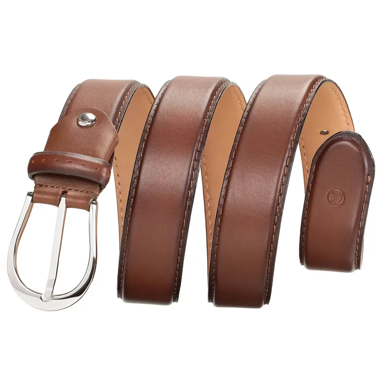 Lapis Bard Sullivan Belt Silver 35mm Buckle with Two tone Leather strap - Cognac