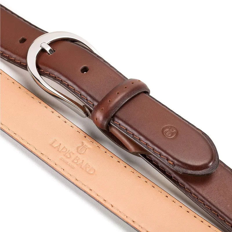 Lapis Bard Sullivan Belt Silver 35mm Buckle with Two tone Leather strap - Cognac