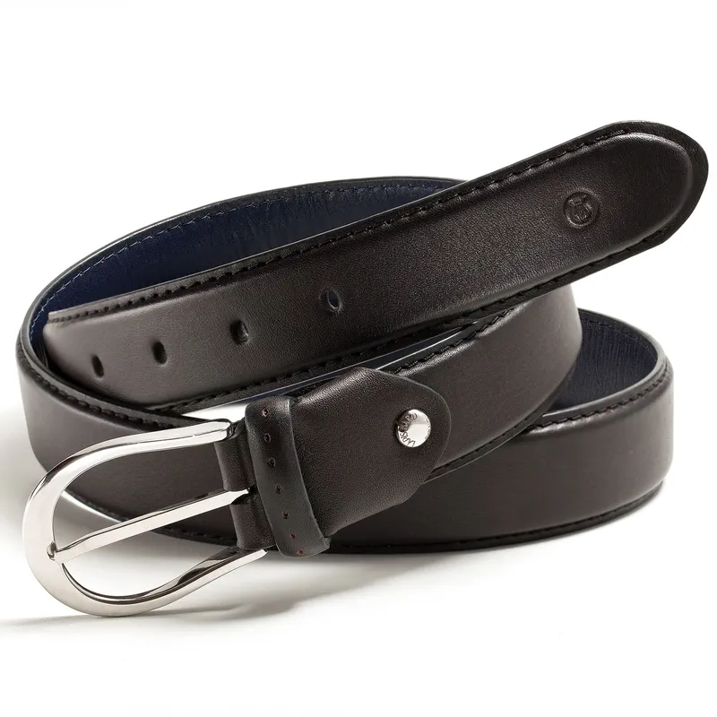 Lapis Bard Sullivan Belt Silver 35mm Buckle with Two tone Leather strap - Charcoal