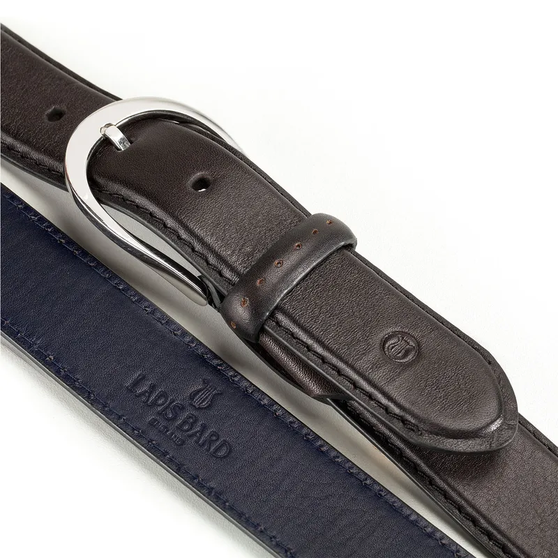 Lapis Bard Sullivan Belt Silver 35mm Buckle with Two tone Leather strap - Charcoal