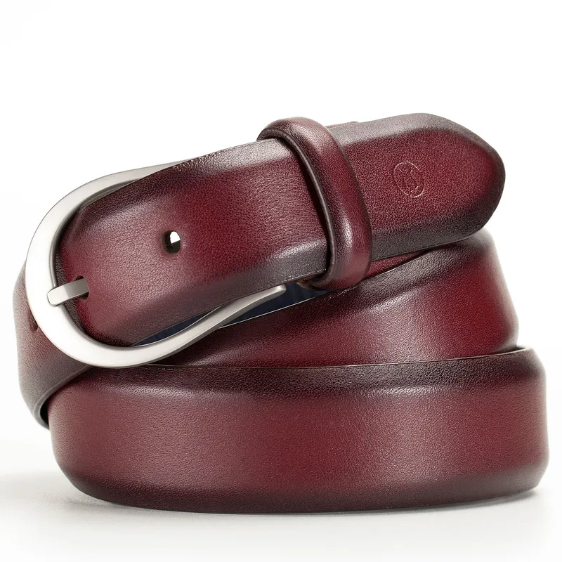 Lapis Bard Sullivan Belt Satin Silver 35mm Buckle with Two tone leather strap - Merlot