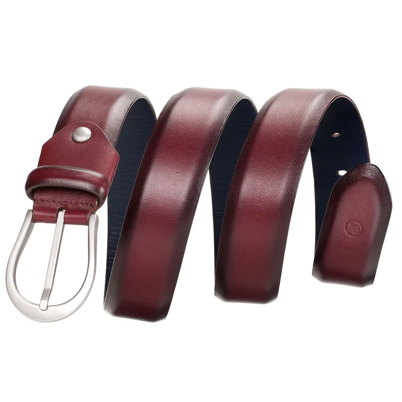 Lapis Bard Sullivan Belt Satin Silver 35mm Buckle with Two tone leather strap - Merlot