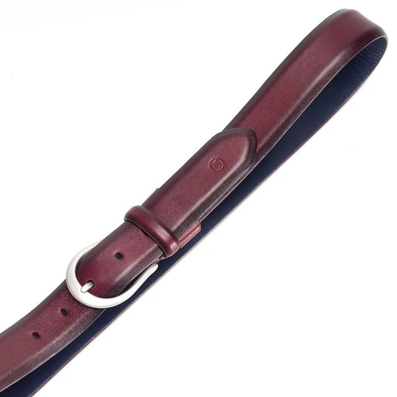 Lapis Bard Sullivan Belt Satin Silver 35mm Buckle with Two tone leather strap - Merlot