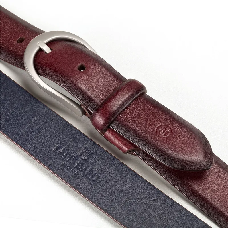 Lapis Bard Sullivan Belt Satin Silver 35mm Buckle with Two tone leather strap - Merlot