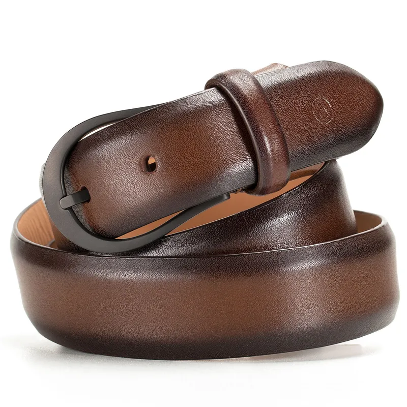 Lapis Bard Sullivan Belt Carbon Black 35mm Buckle with Two tone Leather - Chestnut Brown