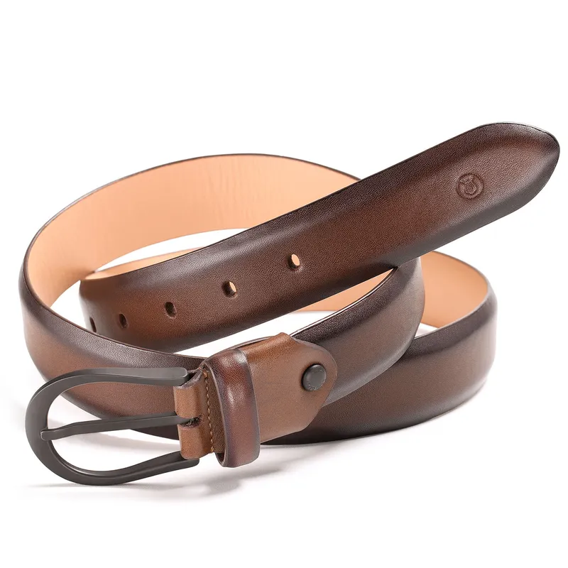 Lapis Bard Sullivan Belt Carbon Black 35mm Buckle with Two tone Leather - Chestnut Brown