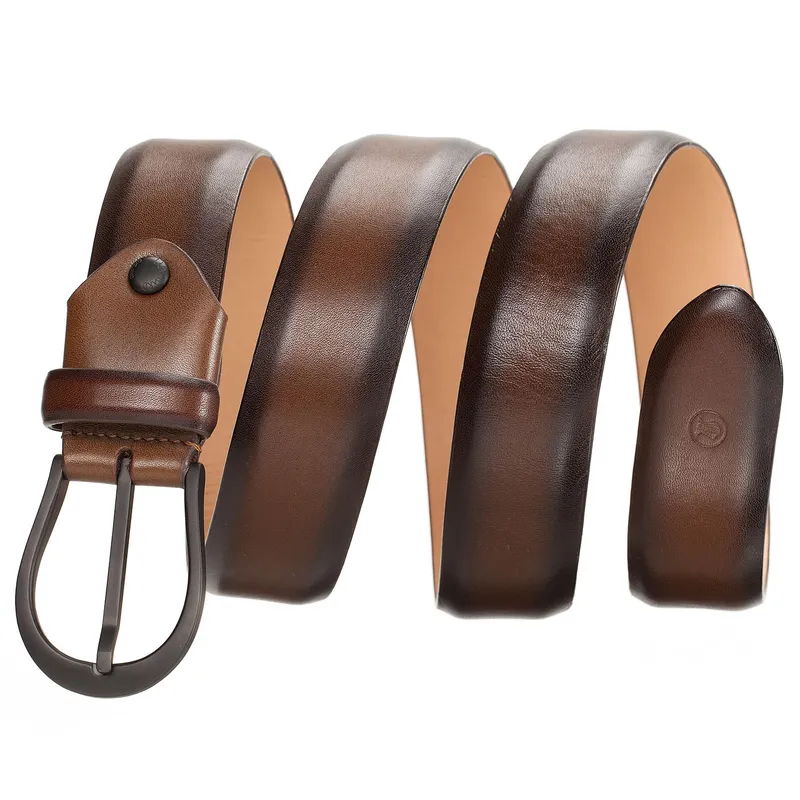 Lapis Bard Sullivan Belt Carbon Black 35mm Buckle with Two tone Leather - Chestnut Brown