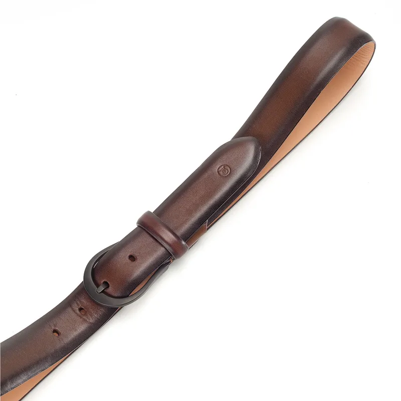 Lapis Bard Sullivan Belt Carbon Black 35mm Buckle with Two tone Leather - Chestnut Brown