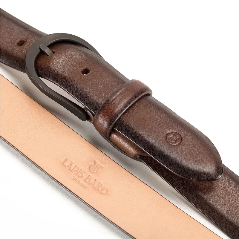Lapis Bard Sullivan Belt Carbon Black 35mm Buckle with Two tone Leather - Chestnut Brown