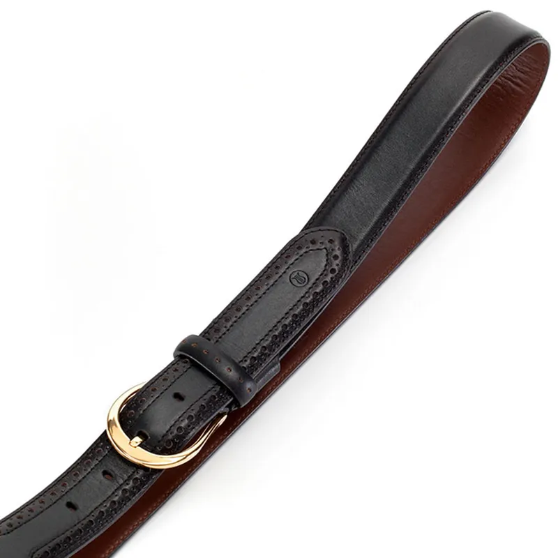 Lapis Bard Sullivan Belt Gold plated 35mm Buckle with Brogue on Two tone Leather Strap - Deep Navy